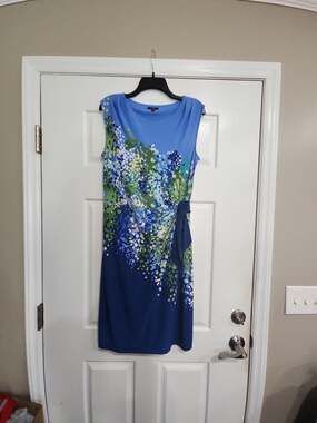 Apt.9 BLUE/GREEN Sleeveless Stretchy Mock Wrap Dress w Side Bow; Sz 1X; Washable